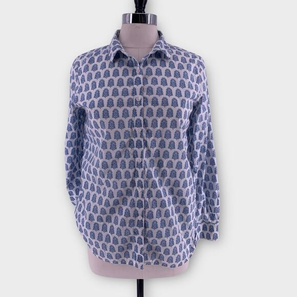 GARNET HILL Blouse Blue Floral Tree Button Up 6 - Picture 2 of 9